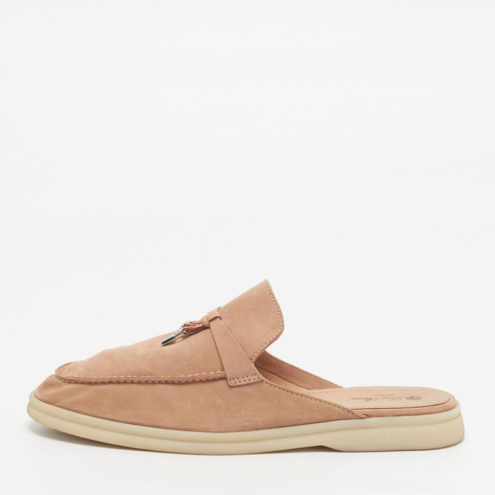 Loro Piana Babouche Charms Walk Size 41 Cream Suede Flat Mules
